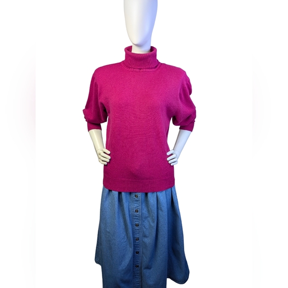 Vintage Lambswool Angora Turtleneck Sweater, Raspberry, Size L - Picture 1 of 11